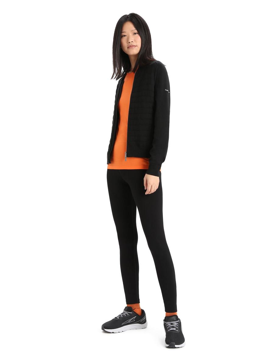 Women's Icebreaker City Label ZoneKnit™ Merino Insulated Knit Bomber Jackets Black | CA 1288WNBY